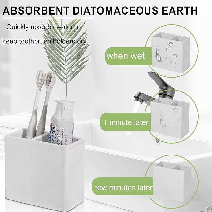Diatomite Toothbrush Holder 2 Slots Tooth Brush Holder - Image 3