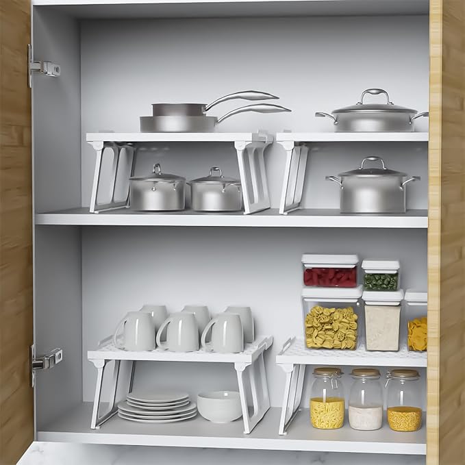 ums Plastic Kitchen Cabinet Shelf Organizer, Shelf Riser, Usable Storage Rack - Image 2