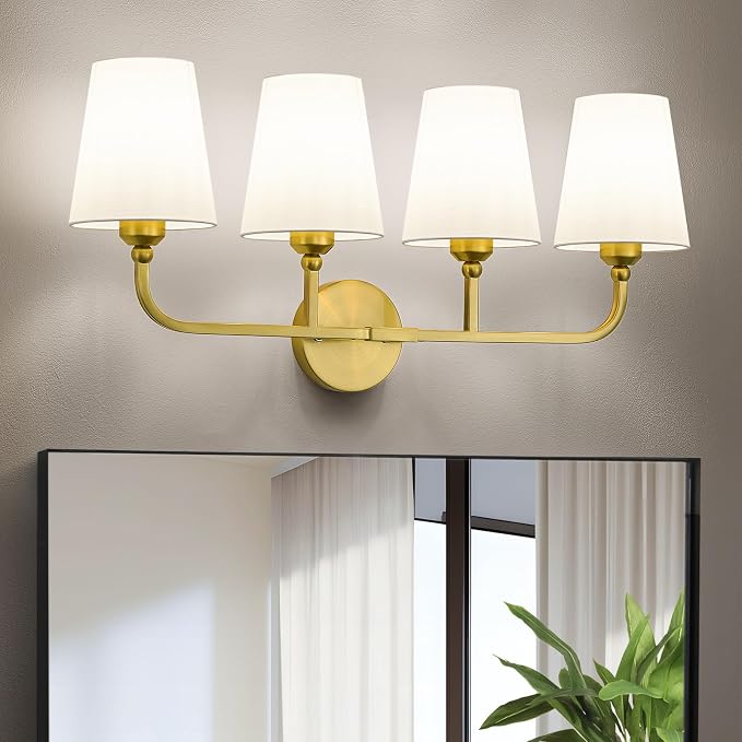 Bathroom Vanity Light, Brushed Gold Bathroom Light Fixtures, 4-Light Lighting by Kvhiiw