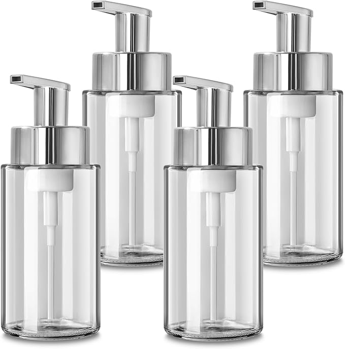 Glass Soap Dispenser, 10 oz/300ml Foaming Soap Dispenser, 4 Pack Foaming Hand by RYTOXILOBrightenUpYourHome