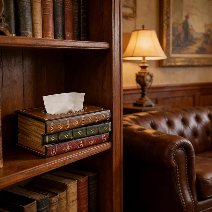 Crafted Classical Retro Wooden Antique Book Tissue Box Cover Rectangular Tissue - Image 4