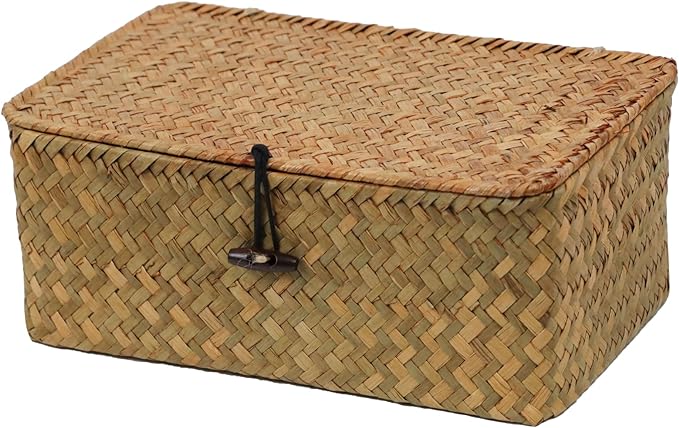Wicker Basket with Lid, Natural Seagrass Storage Baskets by ORDELITE