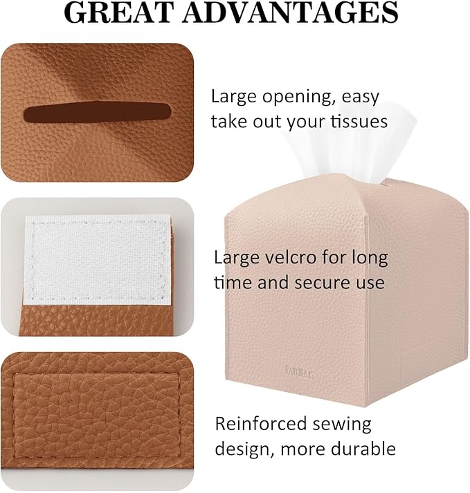 Tissue Box Cover Holder Square Tissue Cube Cover PU Leather Tissue Organizer - Image 4
