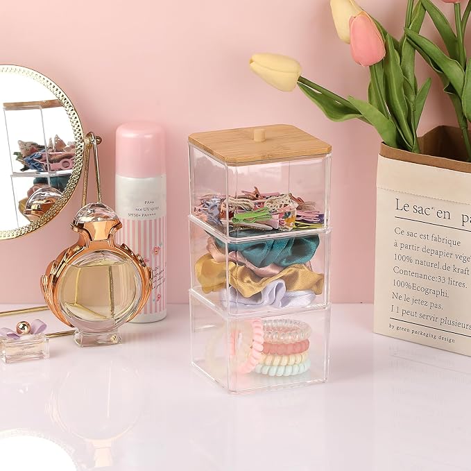 Hipiwe 3 Tiers Acrylic Cotton Swab Organizer Clear Qtip Holder - Image 4