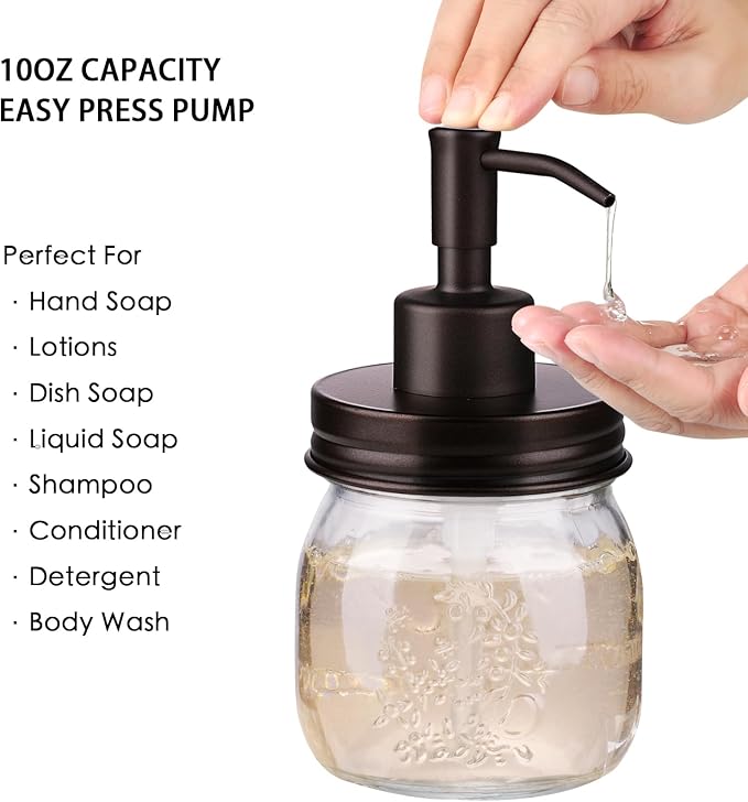 Amolliar Mason Jar Bathroom Accessories Set 4 Pcs -Lotion Soap Dispenser & 2 - Image 3