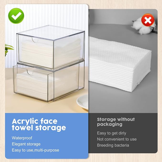 Rainmae 2 Pack Disposable Face Towel Holder, Face Towel Storage Box, Stackable - Image 6