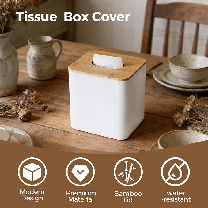 White Tissue Box Cover, Square Tissue Box Holder - Image 3