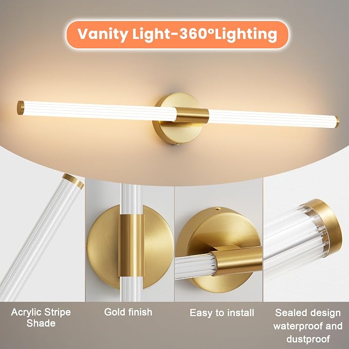 Glod Wall Sconces Set of 2 Hardwired, Dimmable 5CCT LED Bathroom Light Fixtures - Image 5
