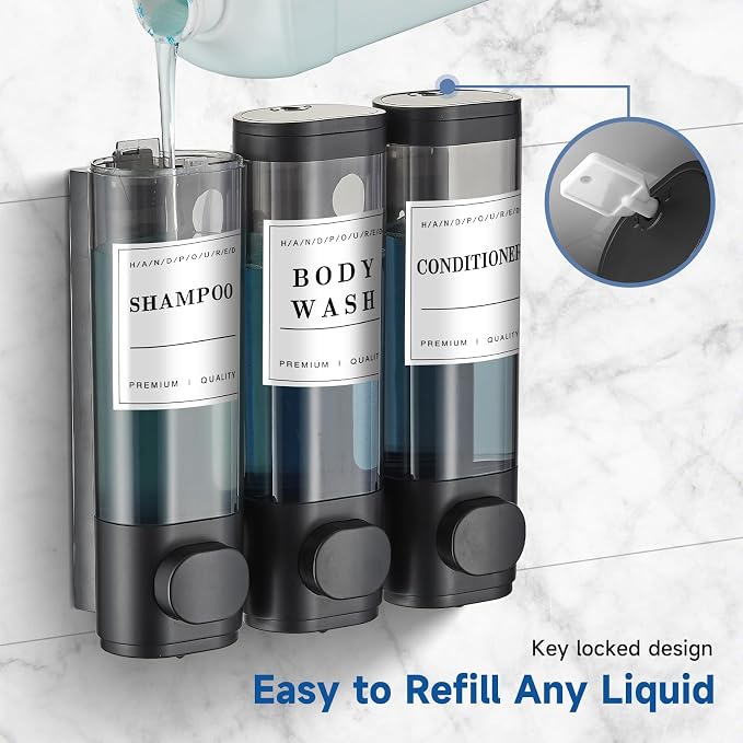 Shampoo and Conditioner Dispenser, Shower Soap Dispenser 3 Chamber No Drill - Image 5
