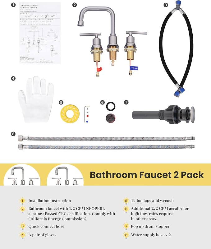 WOWOW Brushed Nickel Bathroom Faucet: Widespread Bathroom Sink Faucet Set 3 Hole - Image 5