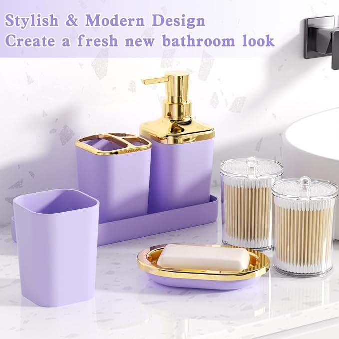 Purple Bathroom Accessories Set, Soap Dispenser, Soap Dish, Toothbrush Holder - Image 9