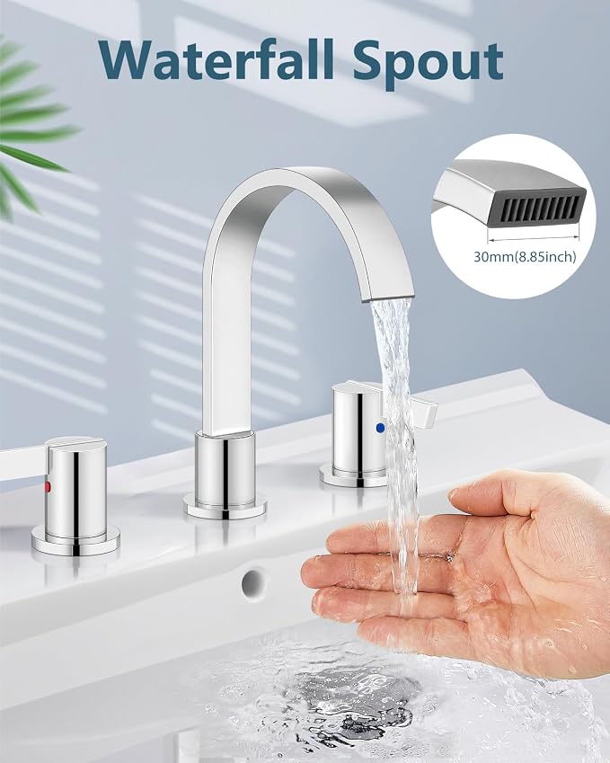 Aolemi Bathroom Faucets 3 Hole, 8 Inch Widespread Waterfall Bathroom Sink Faucet - Image 2