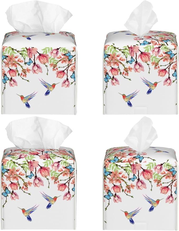 Hummingbird and Flowers Tissue Box Cover Square - Image 2