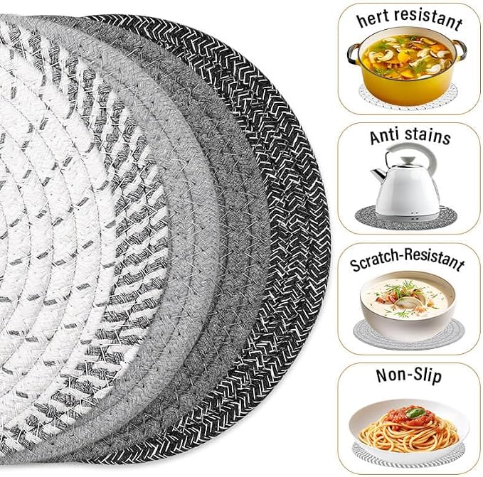 Trivet Mats Set for Hot Dishes, 5 Heat Resistant Pot Holders Kitchen Counter - Image 4