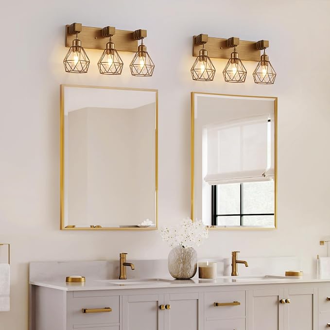 Gold Bathroom Vanity Light Fixtures, 3-Light Gold Bathroom Light Fixtures Over - Image 7