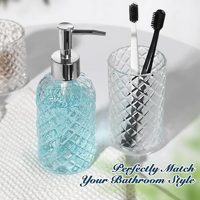 Bathroom Accessories Set, 4 Pack Clear Glass Bath Accessory Sets Complete - Image 4