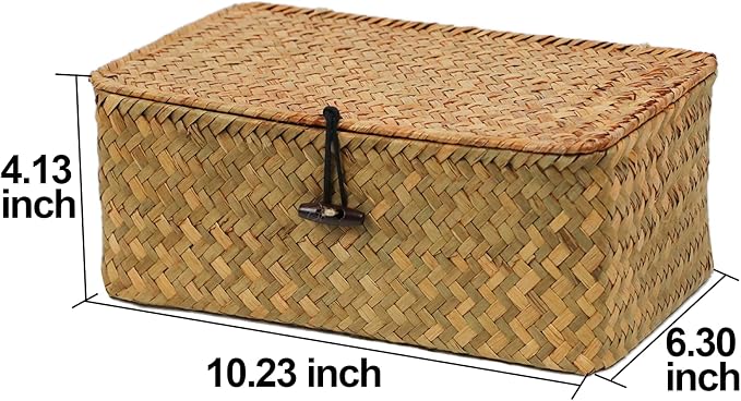 Wicker Basket with Lid, Natural Seagrass Storage Baskets - Image 4