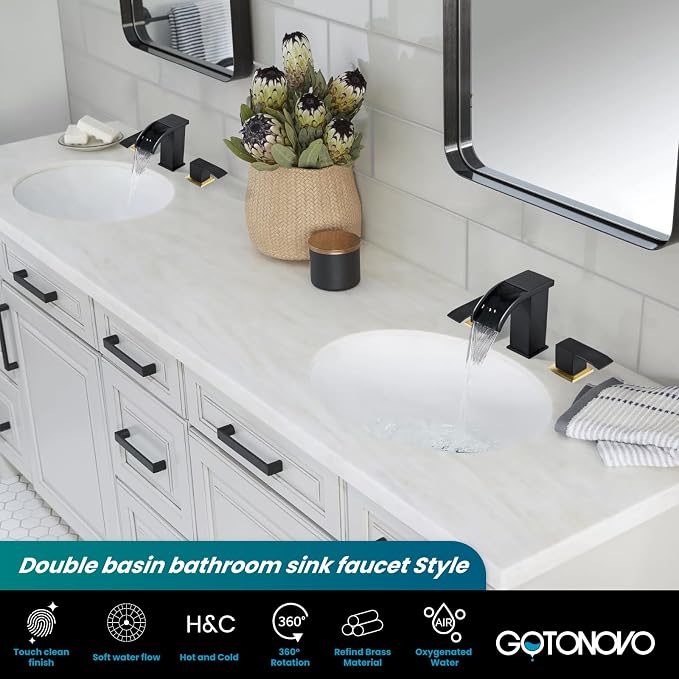 gotonovo Waterfall 8 inch Widespread Bathroom Faucet Set Bathroom Sink Faucet 3 - Image 2