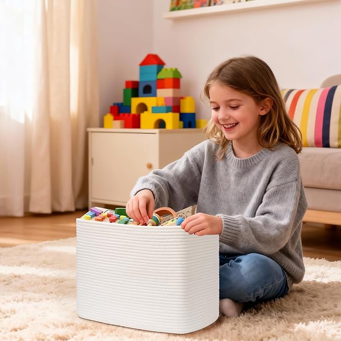 3 Pack Cube Storage Bin, 17”x12”x12” Cotton Rope Woven Baskets - Image 5