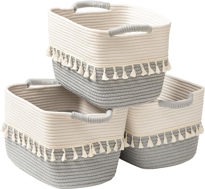 TeoKJ Storage Basket 3 Pack for Organizing, Cotton Rope Baskets for Toy by TeoKJ