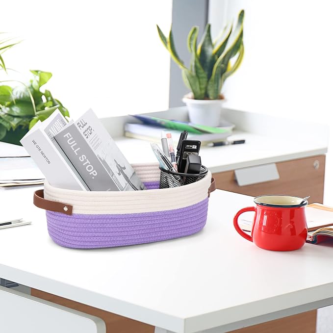 Bathroom Countertop Organizer Basket, Cotton Rope Woven Storage Basket Toilet - Image 3