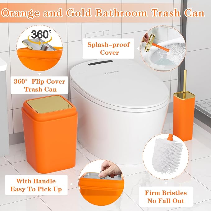 Orange Bathroom Accessories Set, Soap Dispenser, Soap Dish, Toothbrush Holder - Image 5