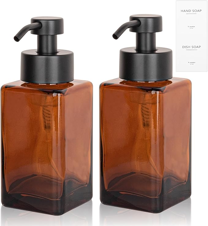 Foaming Soap Dispenser with Stainless Steel Pump, 12oz Refillable Glass Liquid by UUJOLY
