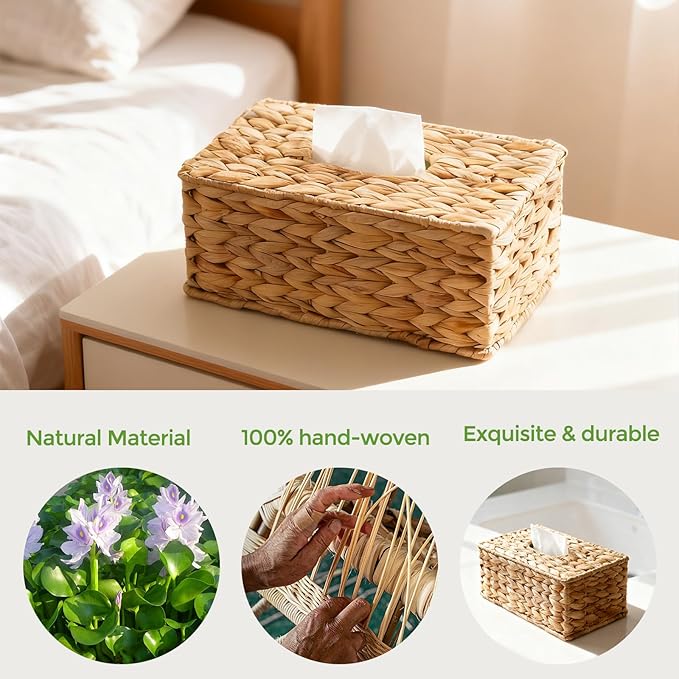 Rectangle Wicker Tissue Box Cover Fits 120-Count / 160-Count Boxes, Natural - Image 4