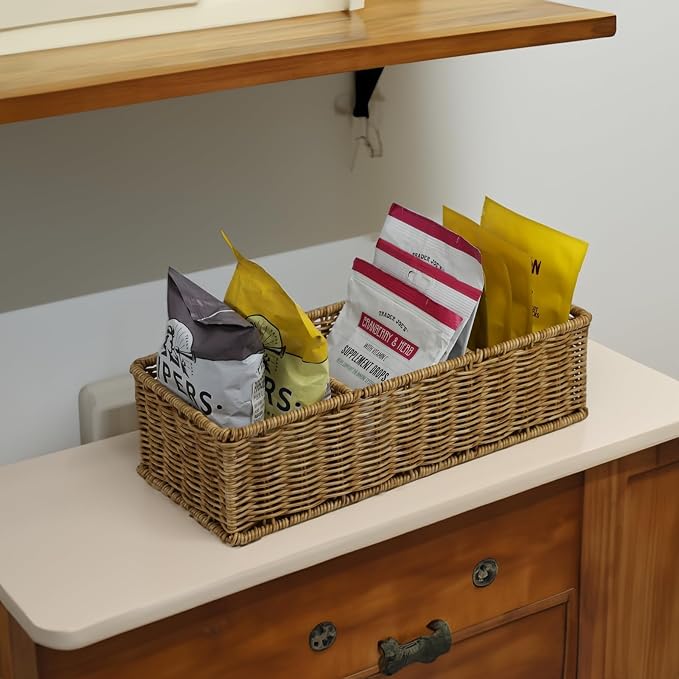Waterproof Wicker Basket With 3 Compartments, Hand Woven Bathroom Counter - Image 8