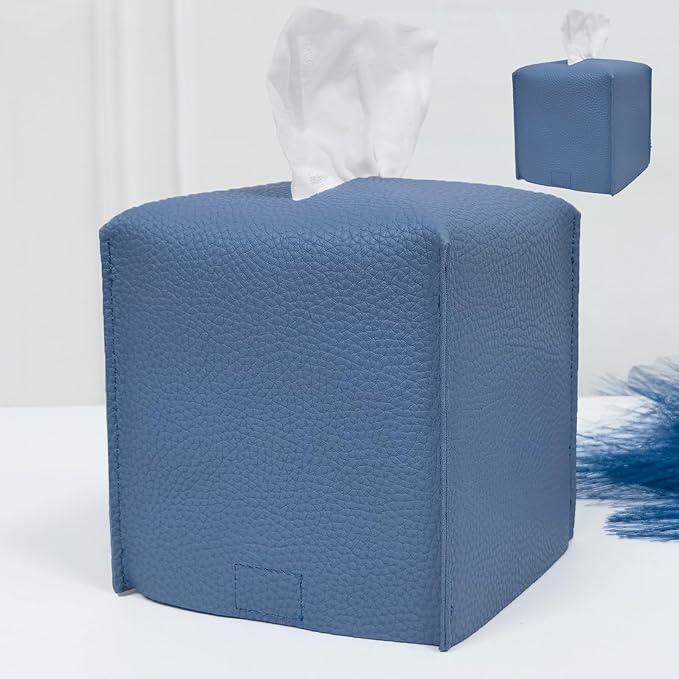HOMOTEK 2 Pack Tissue Box Cover, Square PU Leather Tissue Holder, Decorative by HOMOTEK