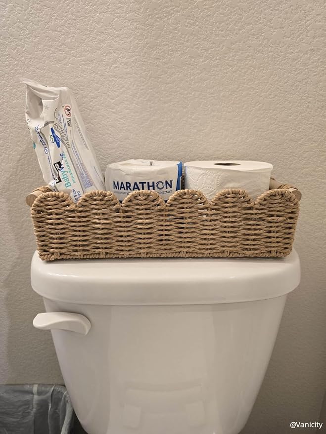 CubesLand Paper Rope Scalloped Edge Toilet Paper Storage Basket, Small Living - Image 8