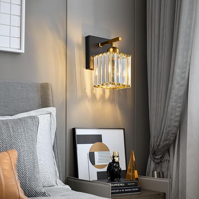 Modern Wall Sconce Set of Two Indoor Wall Lamp Black Gold Wall Sconces Crystal - Image 5