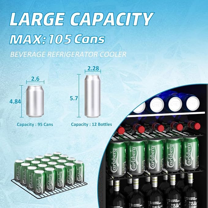 95 Can Freestanding Beverage Refrigerator, 2.6 Cu. Ft Drink Fridge - Image 6