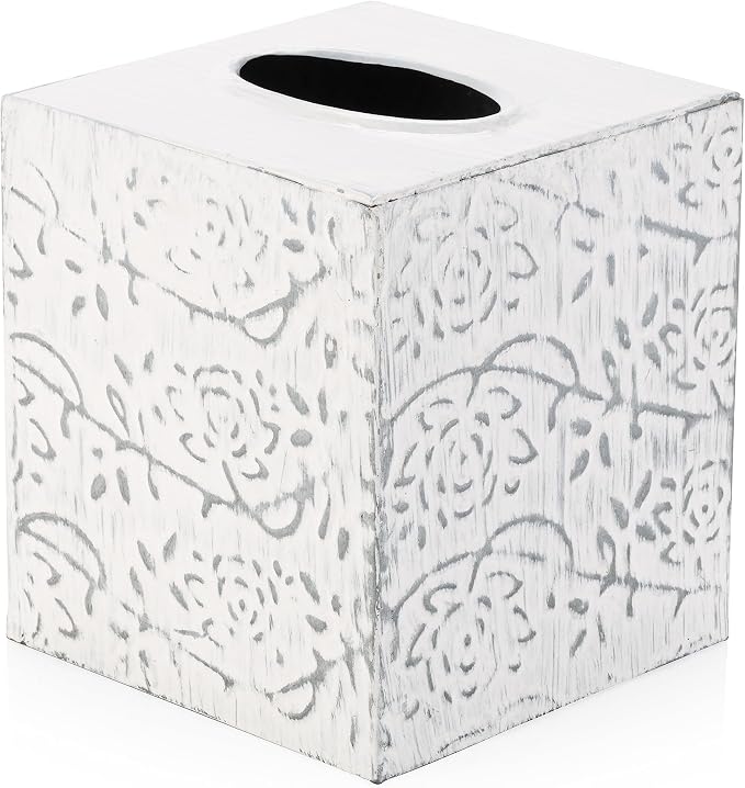 Country Chic Modern Farmhouse Tissue Box Holder, Decorative Metal Tissue Cover by CraftsmanRoad