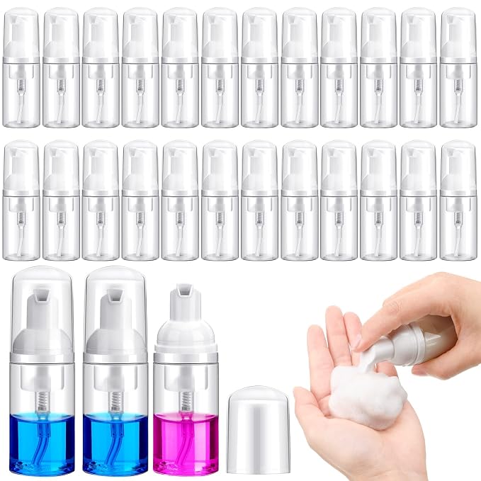24 Pcs Foam Pump Bottles 1 Oz/ 30 ml Plastic Mini Empty Dispenser Travel Soap by Funtery