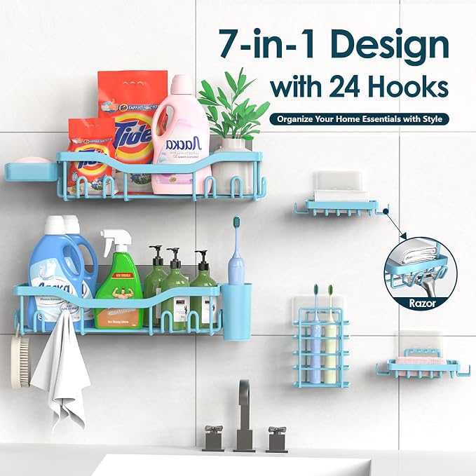 Shower Caddy Adhesive Shower Organizer 7-Pack, Rustproof Stainless Steel - Image 7