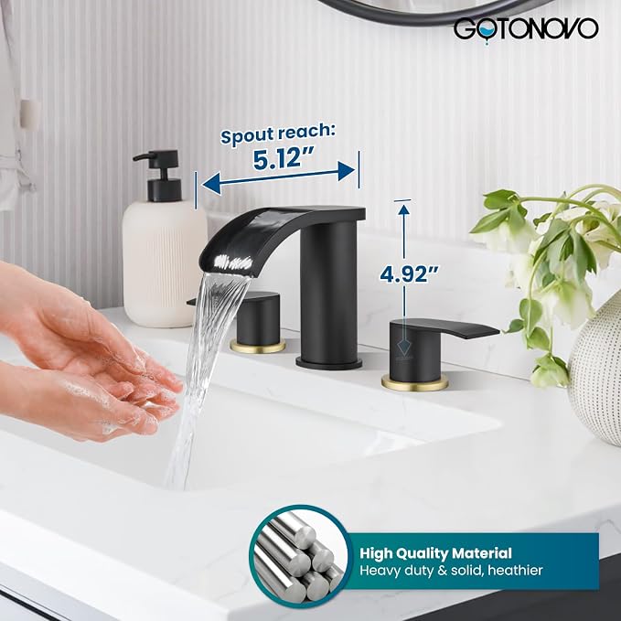 gotonovo Waterfall 8 inch Widespread Bathroom Faucet Set Bathroom Sink Faucet 3 - Image 8