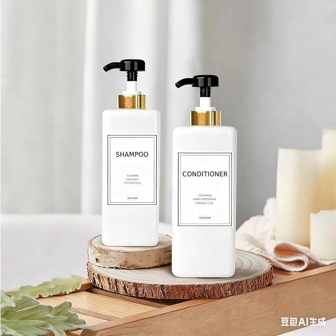 Modern Gold Shampoo and Conditioner Dispenser Refillable Pump Bottle Set Empty - Image 5