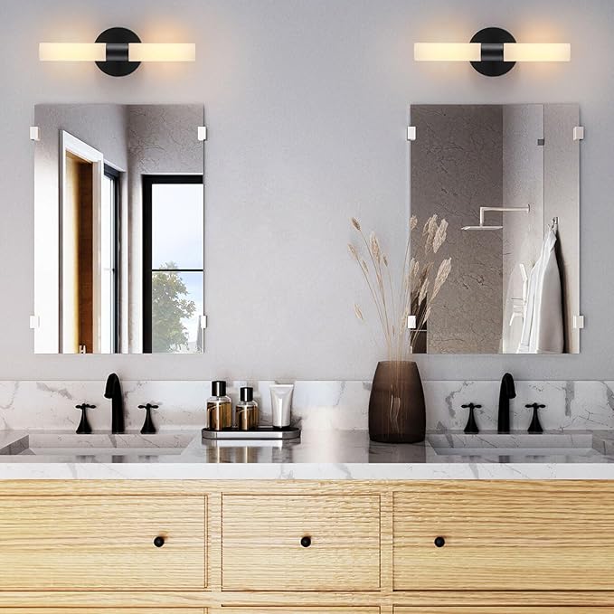 Wall Sconces Set of Two Matte Black Bathroom Wall Sconce Light Set of 2 Modern - Image 6