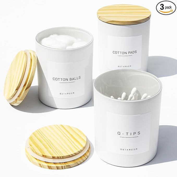 3PCS Farmhouse 13.53oz White Bathroom Canisters by Unknown