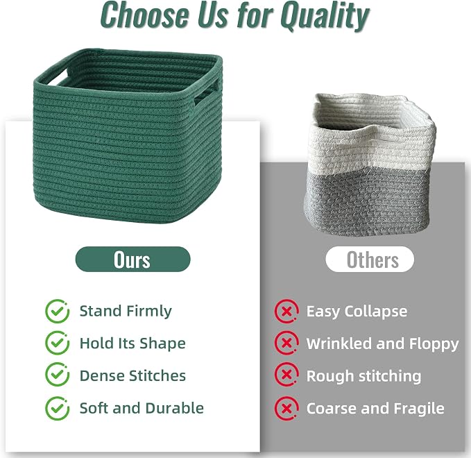 3 Pack Cube Storage Bin, 9”x9”x7” Cotton Rope Woven Baskets - Image 9