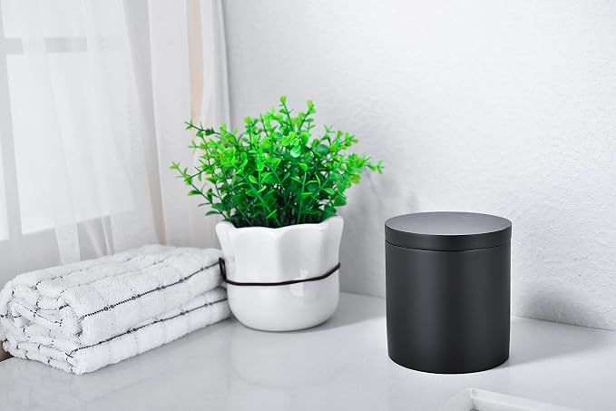 Cotton Swab Holder with Lid, Round Qtip Holder Bathroom Black, Resin Cotton - Image 3