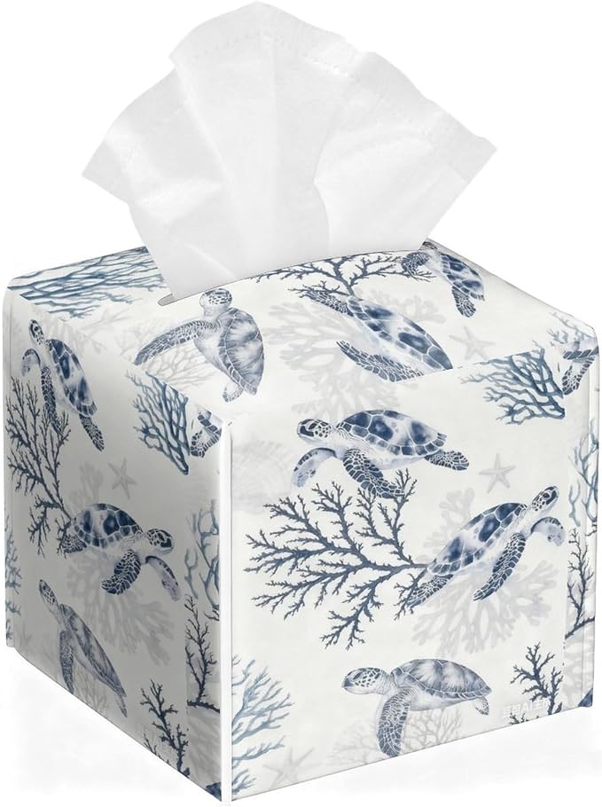 Sea Turtle Tissue Box Cover Leather Tissue Box Holder Square Facial Paper by Unknown
