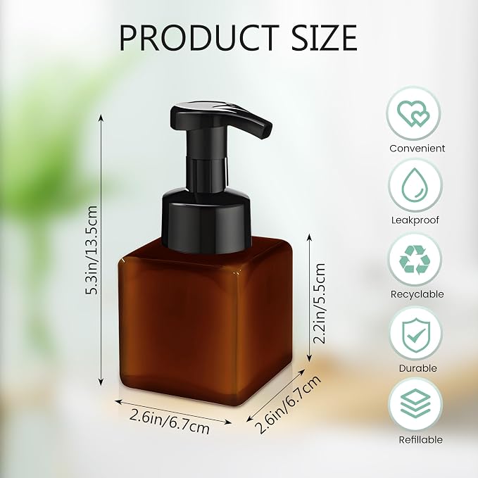 8.5 oz Foaming Soap Dispenser Plastic Foaming Pump Bottle, Refillable Dispenser - Image 2