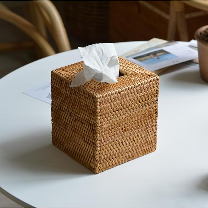 2 Pack Rattan Tissue Box Cover Square, Hand Woven Wicker Tissue Holder - Image 6