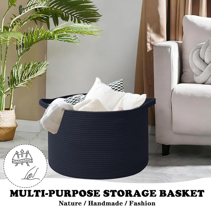 115L Large Blanket Basket, 23.6" L x 23.6" W x 15.7" H Rope Woven Baskets - Image 5