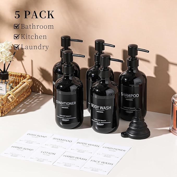 Shampoo and Conditioner Dispenser 16.9oz Refillable Shampoo and Conditioner - Image 2
