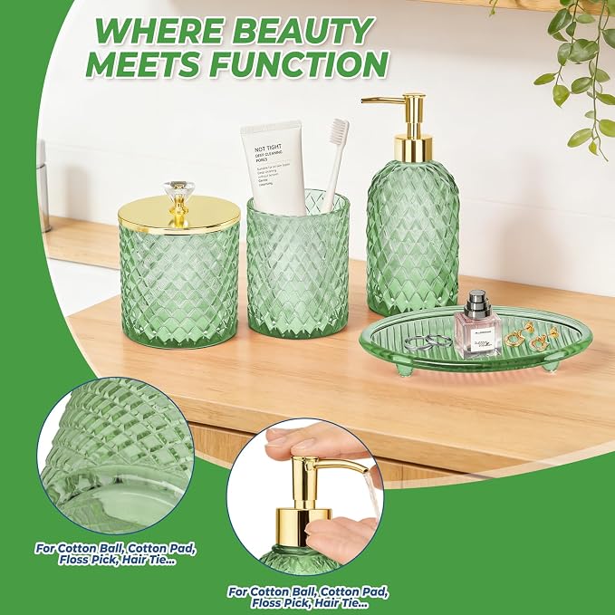 Jenseits Emerald Green Glass Bathroom Set 4 Piece - Image 5