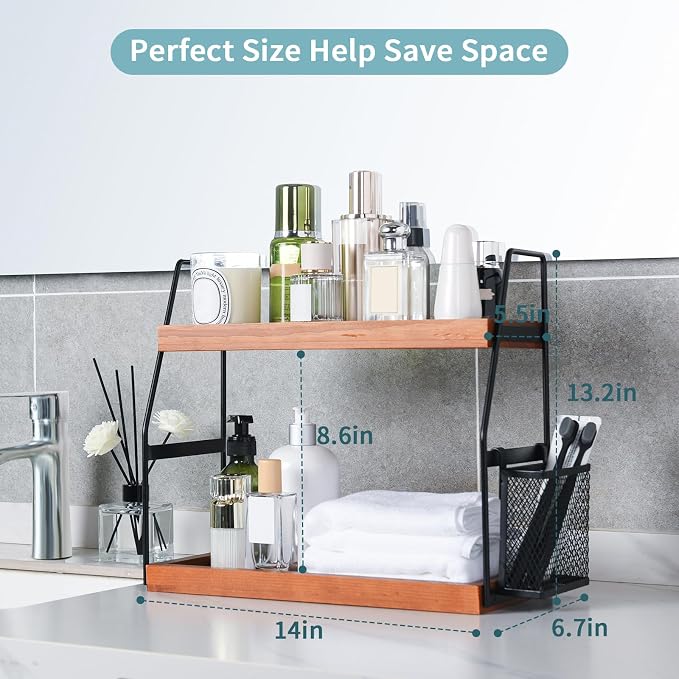 Bathroom Counter Organizer, 2-Tier Standing Storage Shelf - Image 2
