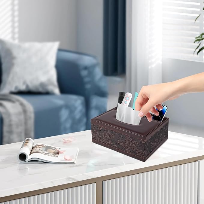 Tissue Box Cover Rectangle Retro Tissue Box Holder PU Leather Facial Tissues - Image 3